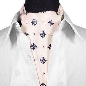Mens 100% Silk Ascot Cravat Cream Navy Geometric Formal Wedding Necktie Scarf